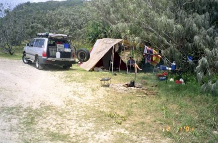 Our Camp - east coast, Fraser Island, surf is 50m to the left, GREAT spot!